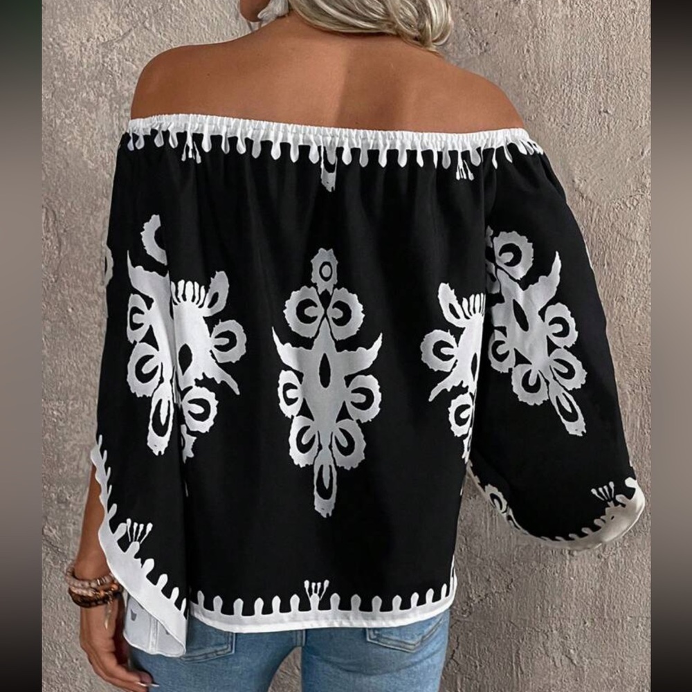 Boho floral print off shoulder blouse - Picture 2 of 6